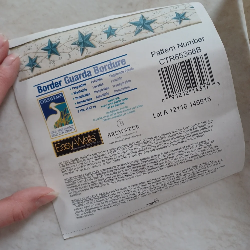 Wallpaper Border Blue Heritage Tin Barn Star